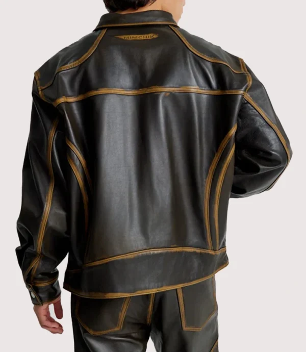 Oversized Mimchik Tall Boy Brown Leather Jacket