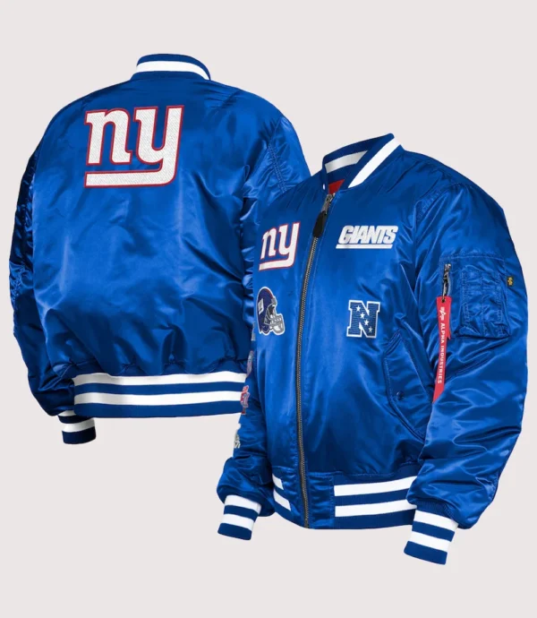 New York Giants New Era x Alpha Industries Royal Blue Full-Zip Bomber Jacket