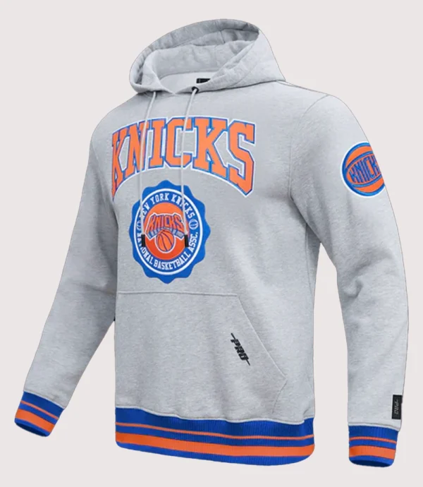 New York Knicks Crest Emblem Pullover Grey Hoodie