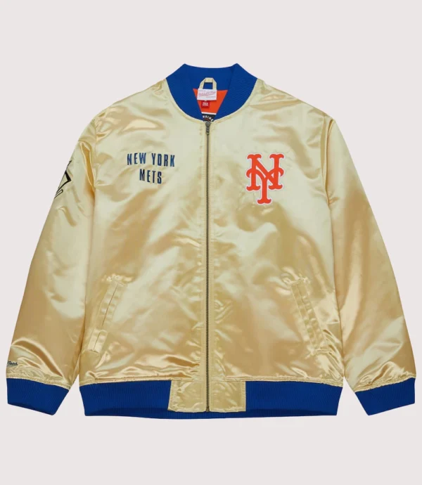 New York Mets Mitchell & Ness Satin Varsity Jacket Gold