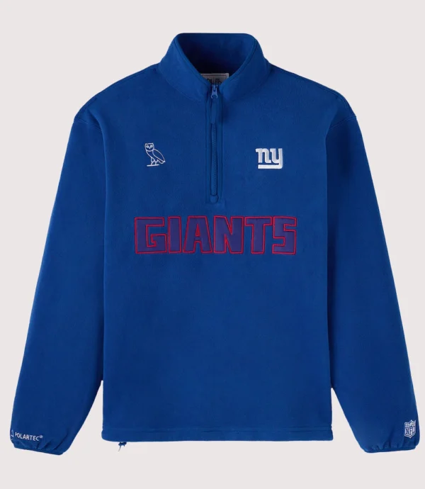 New York Giants OVO Polartec Mock Neck Half-Zip Royal Blue Fleece Jacket