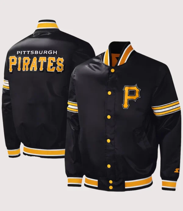 Pittsburgh Pirates Starter Midfield Black Satin Varsity Jacket