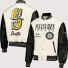 Seattle Mariners Pleasures White And Black Full-Snap Varsity Jacket