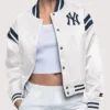 New York Yankees Starter Full-Snap Cropped Varsity Jacket White