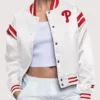 Philadelphia Phillies Full Count Starter Varsity Jacket White