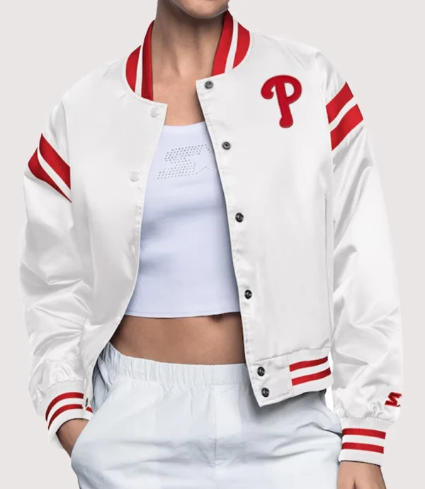 Philadelphia Phillies Full Count Starter Varsity Jacket White