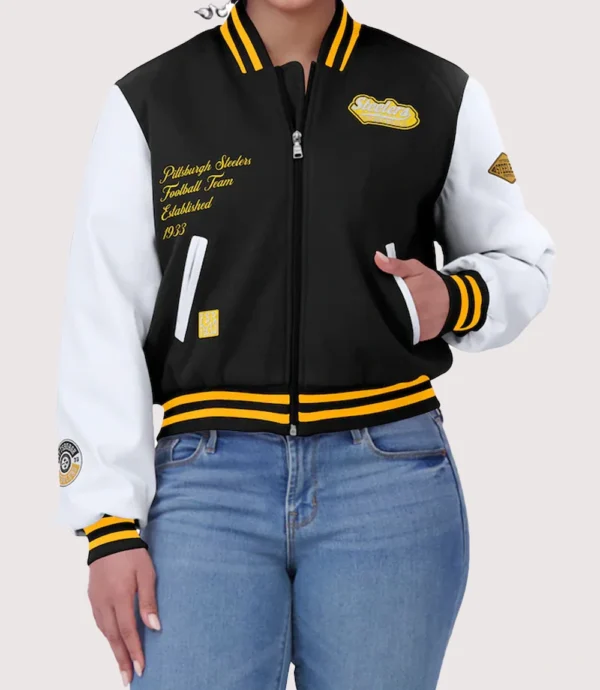 Pittsburgh Steelers WEAR by Erin Andrews Black And White Varsity Full-Zip Jacket